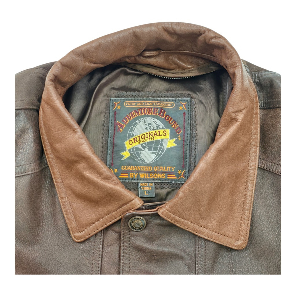 Americana Leather Adventure Bound Flight Jacket Men’s L Brown Travel Wear - Picture 8 of 16